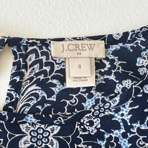 J.CREW  Size 8 Double Ruffle Sleeve Floral Print Top Blue Cotton Blouse - Picture 6 of 10